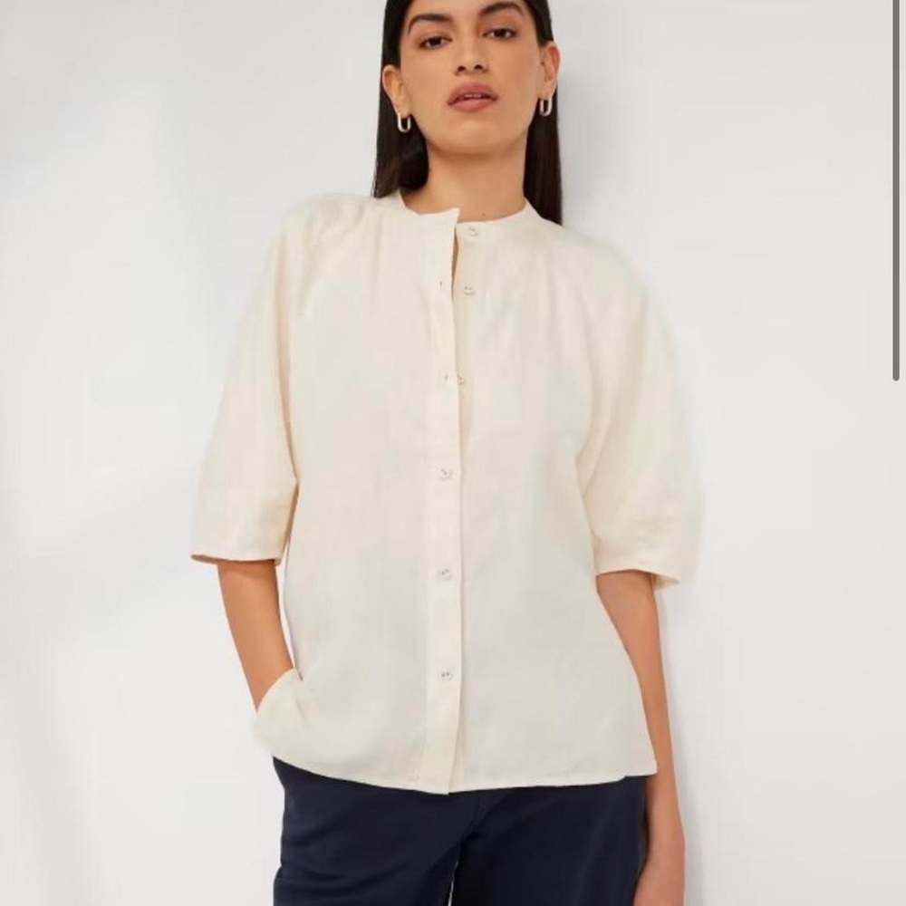 Everlane Soft Cream Short-Sleeve Linen Button Blouse NWOT